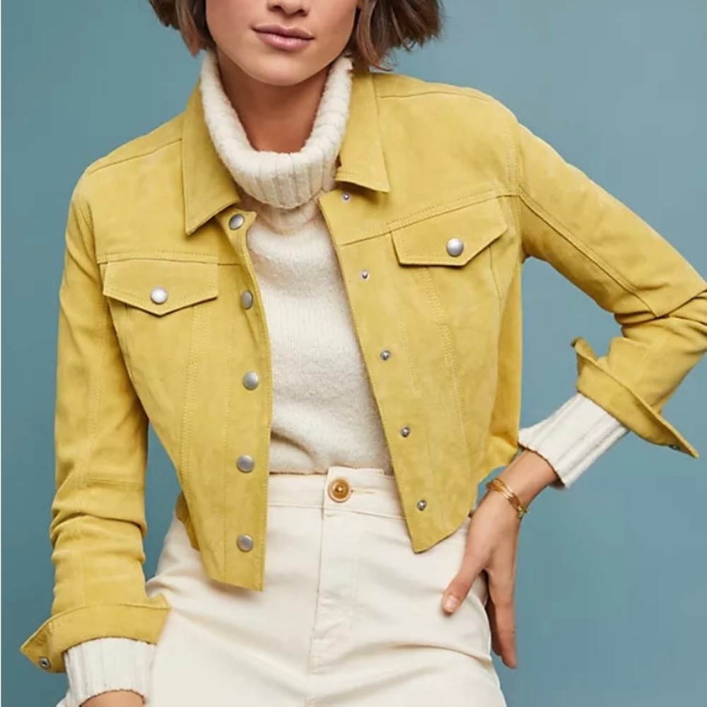 Blank NYC yellow suede leather jacket, luxury high end designer small petite SP